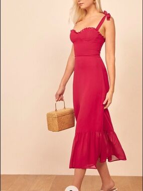 Reformation Hot Pink Ruffled Strap Dress